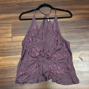 Free People Sz Large Purple Embroidered Floral Fairy Sleeveless Top Racerback